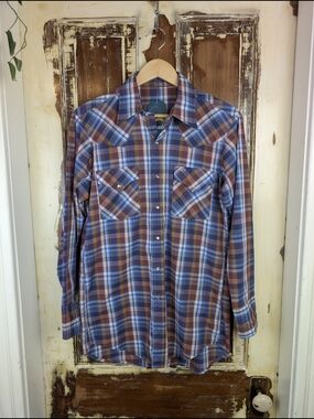 Vintage MWG Plaid Western Pearl Snap Shirt Medium Workwear Cowboy Rodeo